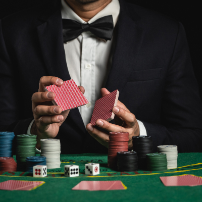 Man holding poker cards